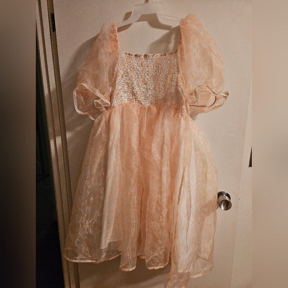 Peach Puff Sleeve Dress